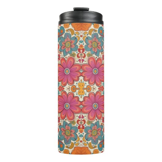 Groovy Floral Power Pattern Thermosbeker (Voorkant)