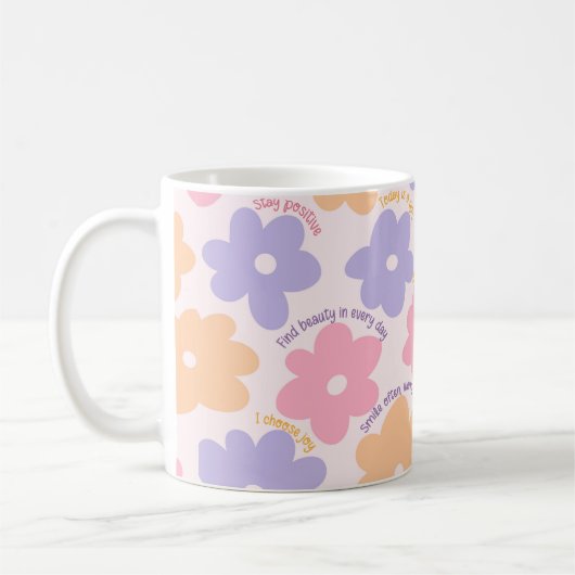 Groovy Floral Quote Gift, Retro Positieve Zelfzorg Koffiemok (Links)