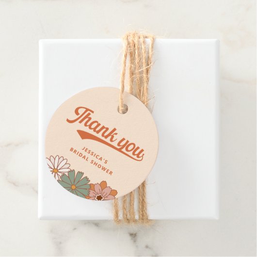 Groovy Floral Retro 70s Dank u Bedankjes Labels (In situ)