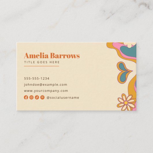 Groovy Floral Retro Kleurrijke Abstracte jaren 70  Visitekaartje (Voorkant)