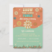Groovy floral suitnodiging retro voor 13e verjaard kaart (Voorkant)