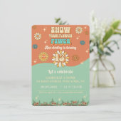 Groovy floral suitnodiging retro voor 13e verjaard kaart (Staand voorkant)