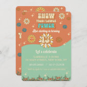 Groovy floral suitnodiging retro voor 13e verjaard kaart (Voorkant / Achterkant)