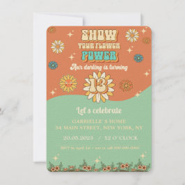 Groovy floral suitnodiging retro voor 13e verjaard kaart