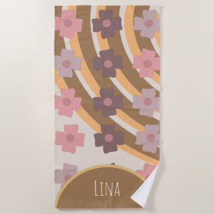 Groovy Florals Rainbow Brown Name Beach Towel Strandlaken
