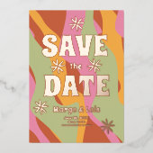 Groovy Florals Save the Date Ppress Folie Uitnodiging (Voorkant)