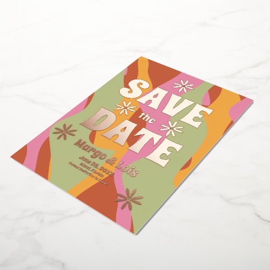 Groovy Florals Save the Date Ppress Folie Uitnodiging (Gedraaid)