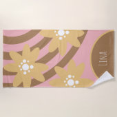 Groovy Florals Yellow Brown Name Beach Towel Strandlaken (Voorkant)