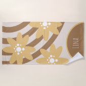 Groovy Florals Yellow Brown Name Beach Towel Strandlaken (Voorkant)