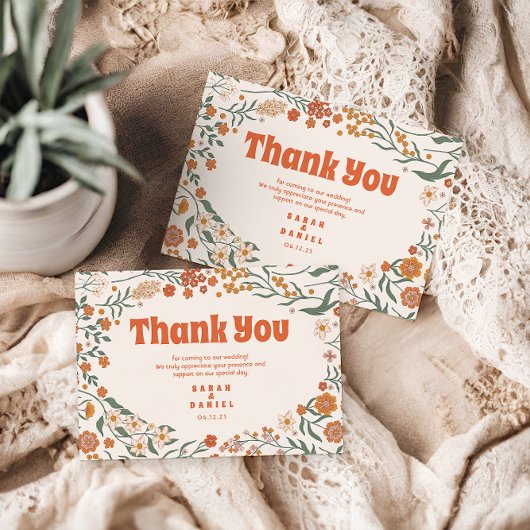 Groovy Florar  Retro bruiloft Bedankkaart