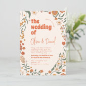 Groovy Florar  Retro bruiloft Kaart (Staand voorkant)