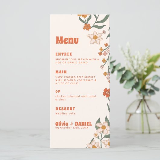 Groovy Florar Retro bruiloft Menu (Staand voorkant)