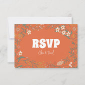Groovy Florar  Retro bruiloft RSVP Kaartje (Voorkant)