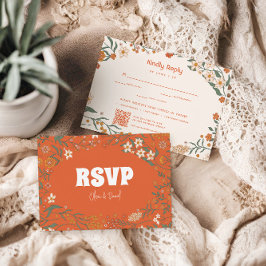 Groovy Florar  Retro bruiloft RSVP Kaartje