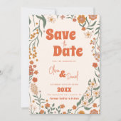 Groovy Florar Retro bruiloft Save The Date (Voorkant)