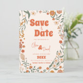 Groovy Florar Retro bruiloft Save The Date (Staand voorkant)