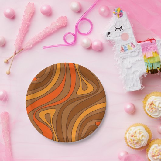 Groovy Flow Retro Abstract 60s 70s Pattern Brown Papieren Bordje (Feest)