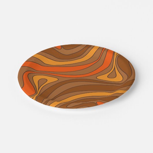 Groovy Flow Retro Abstract 60s 70s Pattern Brown Papieren Bordje (Gekanteld)