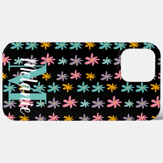 Groovy Flower Black Pattern Name Case-Mate iPhone Case (Achterkant (horizontaal))