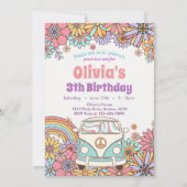 Groovy Flower Boho Retro Verjaardagsuitnodiging Kaart (Voorkant)