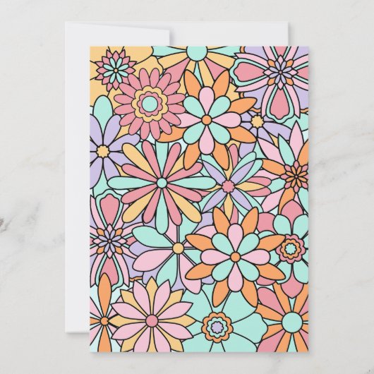 Groovy Flower Boho Retro Verjaardagsuitnodiging Kaart (Achterkant)
