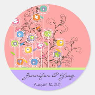 Groovy Flower Garden Save-the-Date / Cadeau / TQ / Ronde Sticker
