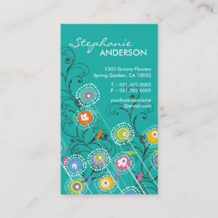 Groovy Flower Garden Whimsical Colorful Floral Visitekaartje