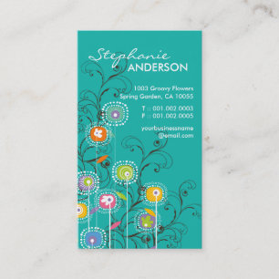 Groovy Flower Garden Whimsical Colorful Floral Visitekaartje