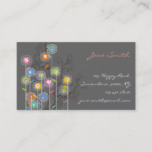 Groovy Flower Garden Whimsical Colorful Floral Visitekaartje