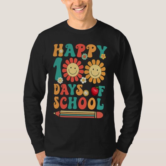 Groovy Flower Happy 100 Days Of School  Teacher Ki T-shirt (Voorkant)