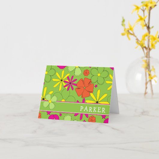 Groovy Flower Personal Name Note Kaart (Gele Bloem)