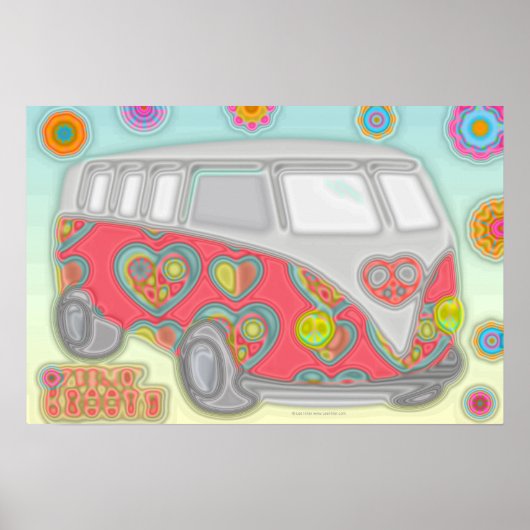 Groovy Flower Power 60s Hippy Bus Poster (Voorkant)
