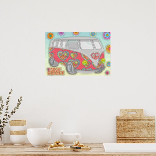 Groovy Flower Power 60s Hippy Van Poster (Keuken)