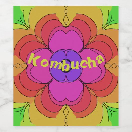 Groovy Flower Power 70s Square Kombucha Wine Hooch Wijn Etiket (Enkel label)