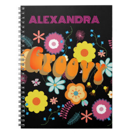 Groovy Flower Power Kleurrijk Roze Notitieboek
