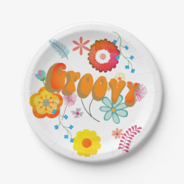 Groovy Flower Power Kleurrijk Roze Papieren Bordje