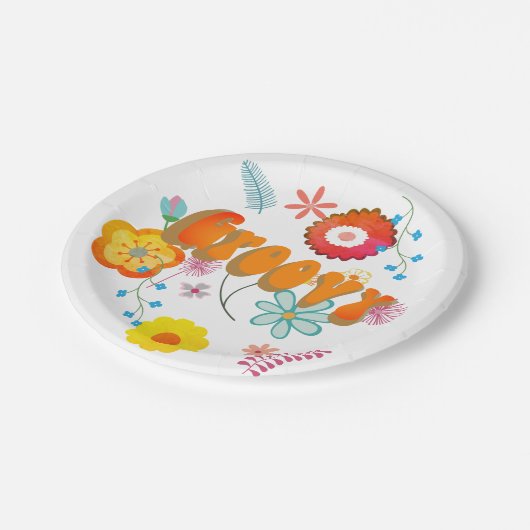 Groovy Flower Power Kleurrijk Roze Papieren Bordje (Gekanteld)