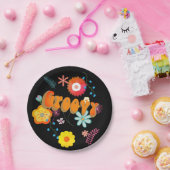 Groovy Flower Power Kleurrijk Zwart Papieren Bordje (Feest)