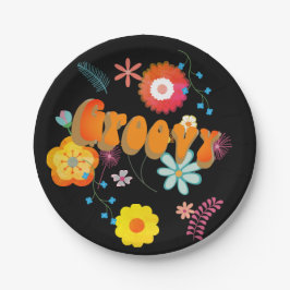 Groovy Flower Power Kleurrijk Zwart Papieren Bordje