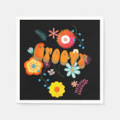 Groovy Flower Power Kleurrijk Zwart Servet (Voorkant)