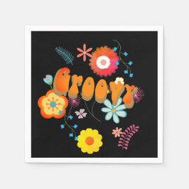 Groovy Flower Power Kleurrijk Zwart Servet