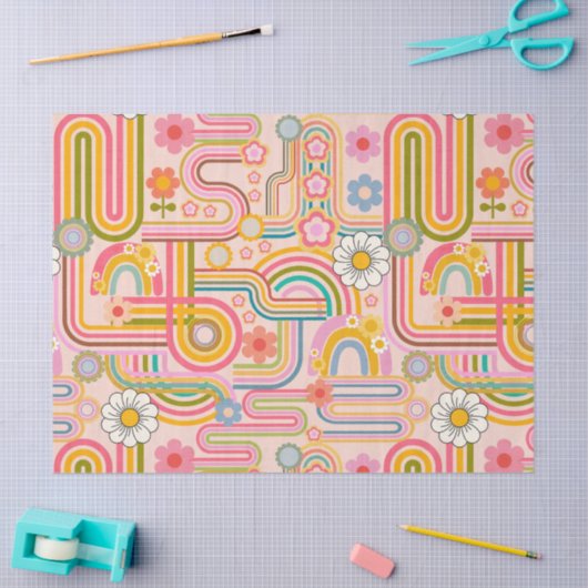 Groovy flower power line art tissuepapier (Craft)