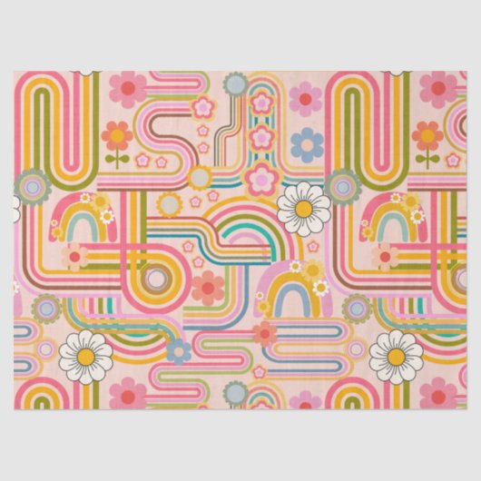 Groovy flower power line art tissuepapier (Voorkant)