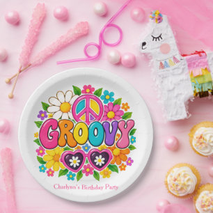 Groovy Flower Power Meisje Verjaardagsfeestje Papieren Bordje