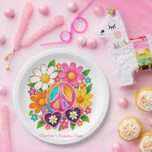 Groovy Flower Power Meisje Verjaardagsfeestje Papieren Bordje