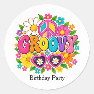 Groovy Flower Power Meisje Verjaardagsfeestje Ronde Sticker