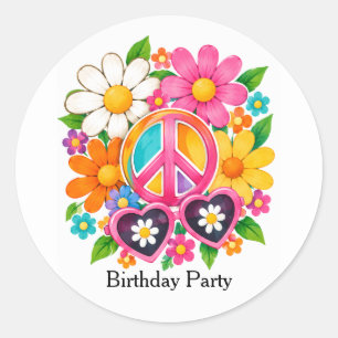 Groovy Flower Power Meisje Verjaardagsfeestje Ronde Sticker