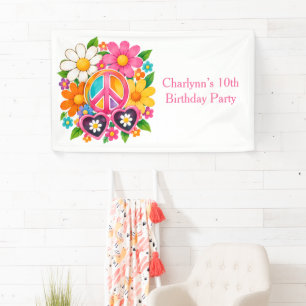 Groovy Flower Power Meisje Verjaardagsfeestje Spandoek