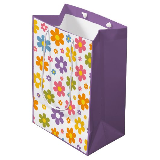 Groovy Flower Power (Paars) Medium Cadeauzakje (Voorkant Gekanteld)