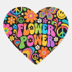 Groovy Flower Power Retro Hart Sticker